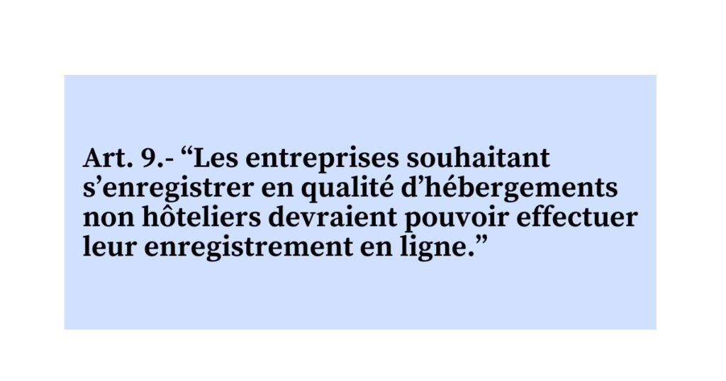 Enregistrement des hébergements non hôteliers auprès des autorités