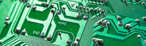 Close-up of a printed circuit board representing electronics manufacturing in Thailand